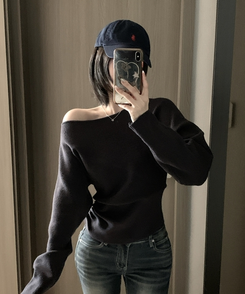 ワンショルダースリムニット CHARCOAL