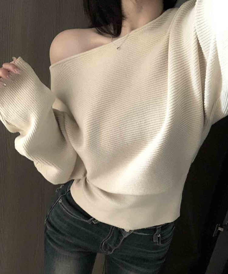 ワンショルダースリムニット BEIGE
