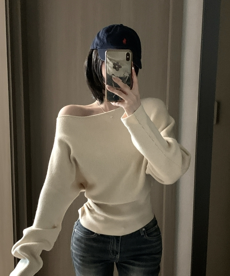 ワンショルダースリムニット BEIGE