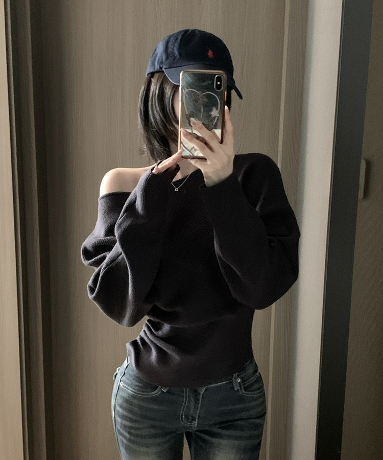 ワンショルダースリムニット CHARCOAL