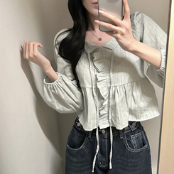 オフショルフリル長袖ブラウス MINT