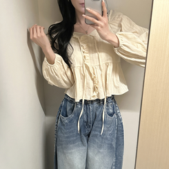 オフショルフリル長袖ブラウス CREAM