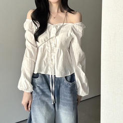 オフショルフリル長袖ブラウス IVORY