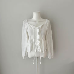 オフショルフリル長袖ブラウス