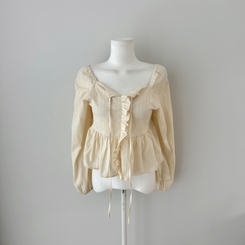 オフショルフリル長袖ブラウス