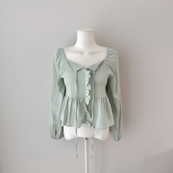 オフショルフリル長袖ブラウス