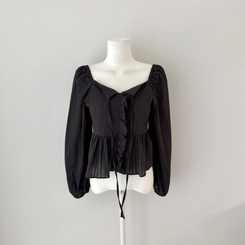 オフショルフリル長袖ブラウス