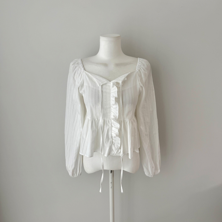 オフショルフリル長袖ブラウス