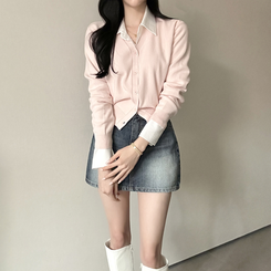 ウォッシュポケットデニムミニスカート DEEP DENIM