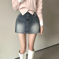 ウォッシュポケットデニムミニスカート DEEP DENIM