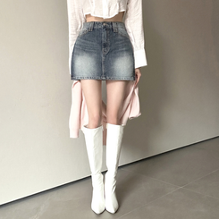 ウォッシュポケットデニムミニスカート DEEP DENIM