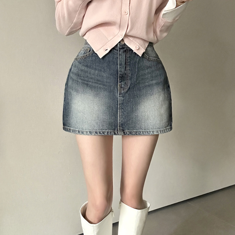 ウォッシュポケットデニムミニスカート DEEP DENIM