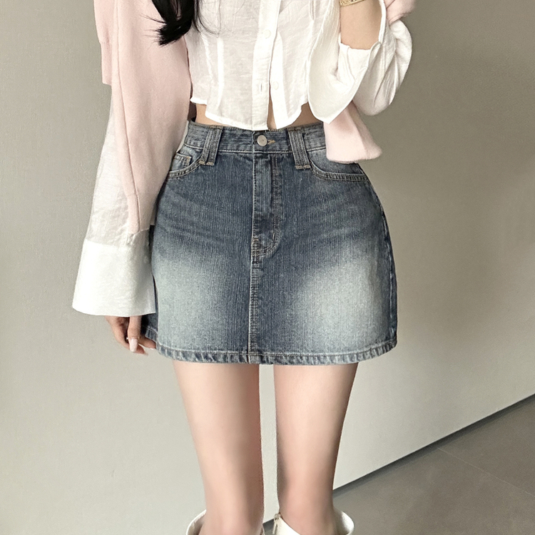 ウォッシュポケットデニムミニスカート DEEP DENIM