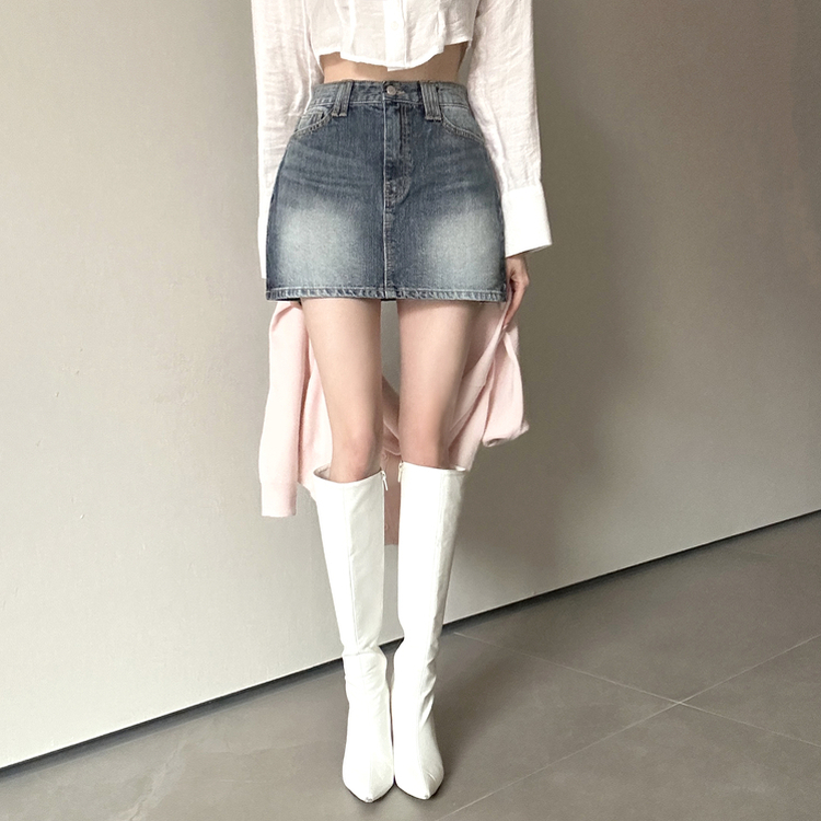 ウォッシュポケットデニムミニスカート DEEP DENIM