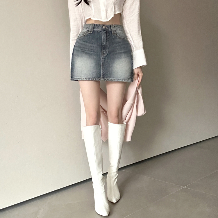 ウォッシュポケットデニムミニスカート DEEP DENIM