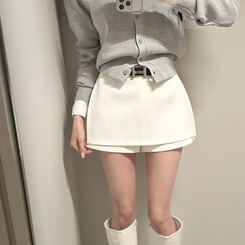 【ベルト付き】スリムミニスカートパンツ WHITE