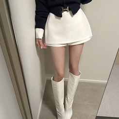 【ベルト付き】スリムミニスカートパンツ WHITE