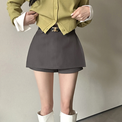 【ベルト付き】スリムミニスカートパンツ GREY