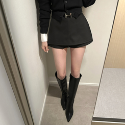 【ベルト付き】スリムミニスカートパンツ BLACK