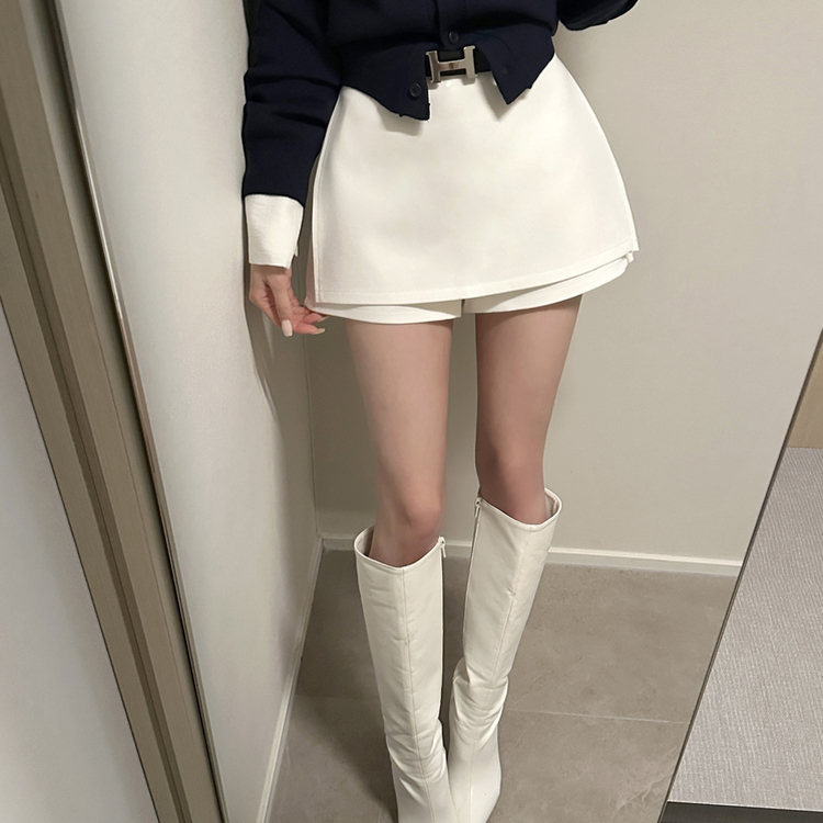 【ベルト付き】スリムミニスカートパンツ WHITE