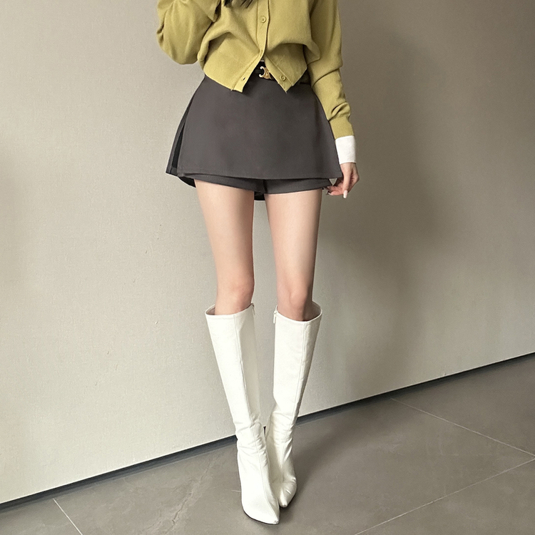 【ベルト付き】スリムミニスカートパンツ GREY