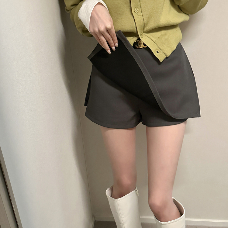 【ベルト付き】スリムミニスカートパンツ GREY