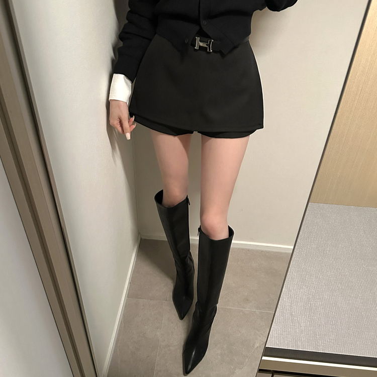 【ベルト付き】スリムミニスカートパンツ BLACK