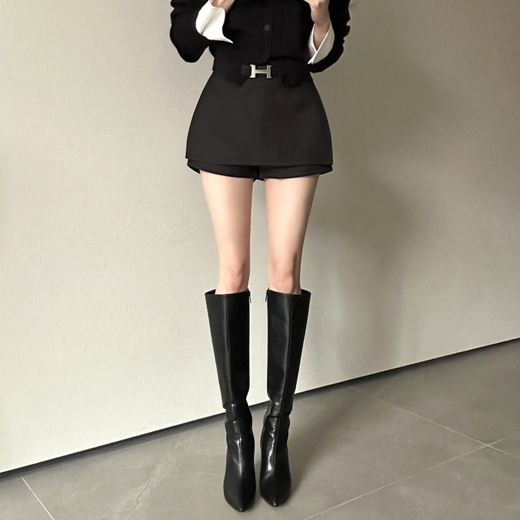 【ベルト付き】スリムミニスカートパンツ BLACK