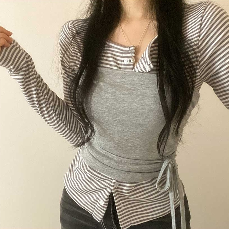 【SET】ボーダーカーディガン シアリングラップトップ MERANGE GRAY