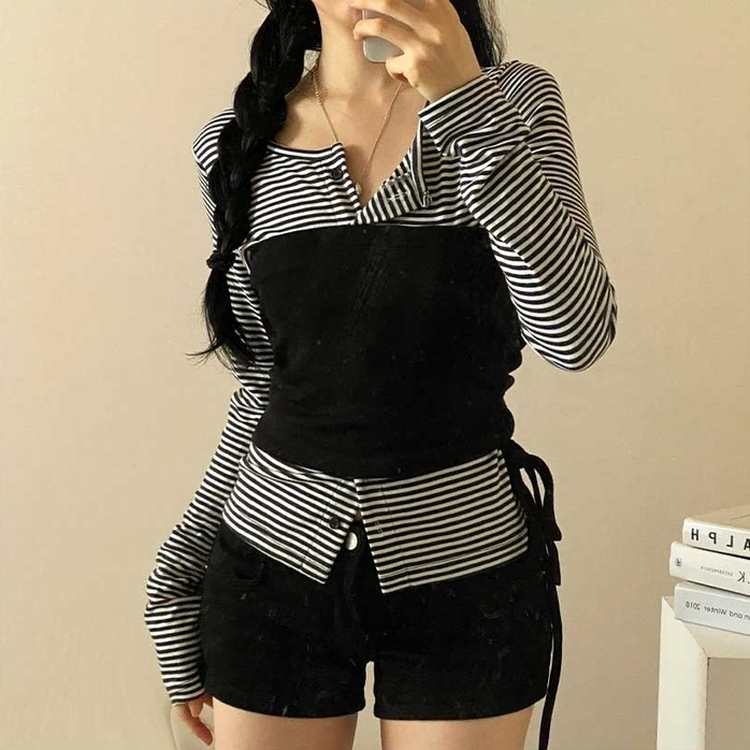 【SET】ボーダーカーディガン シアリングラップトップ BLACK