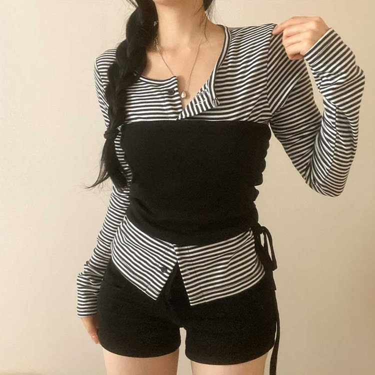 【SET】ボーダーカーディガン シアリングラップトップ BLACK