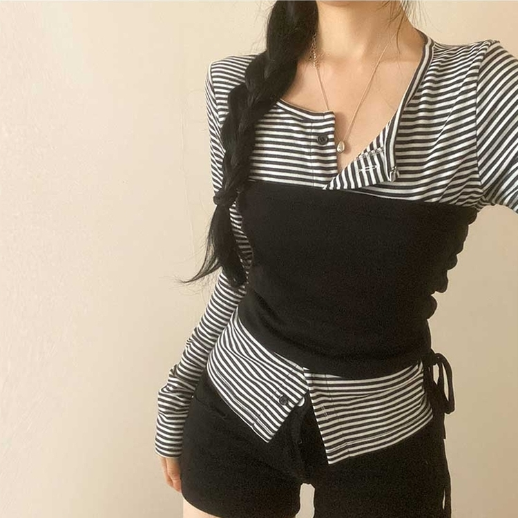 【SET】ボーダーカーディガン シアリングラップトップ BLACK