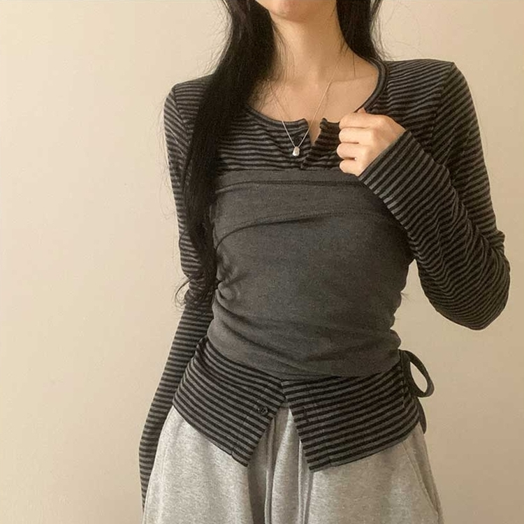 【SET】ボーダーカーディガン シアリングラップトップ CHARCOAL