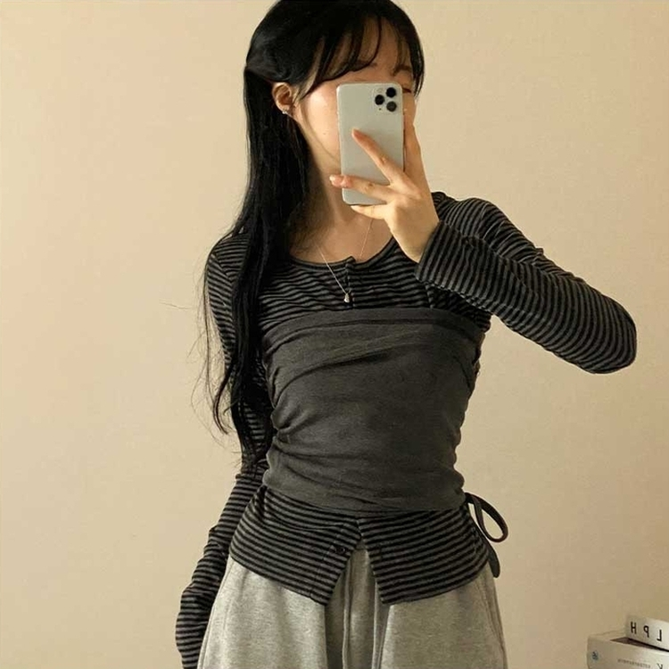 【SET】ボーダーカーディガン シアリングラップトップ CHARCOAL