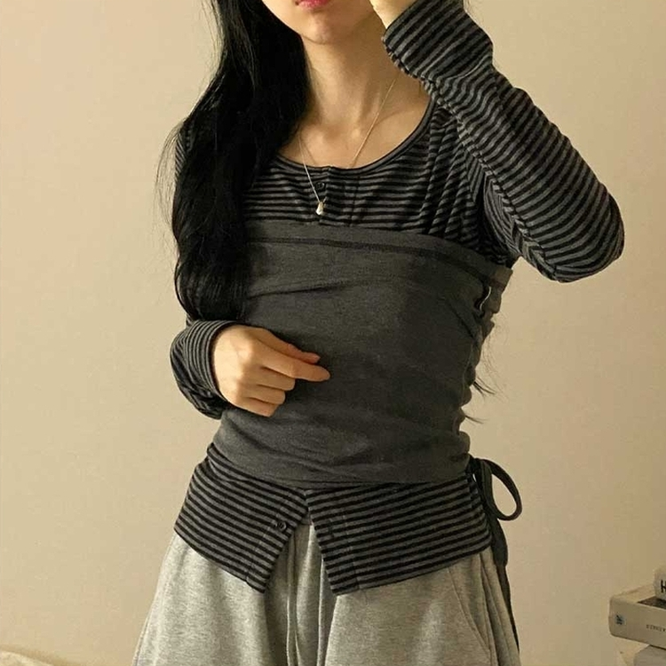 【SET】ボーダーカーディガン シアリングラップトップ CHARCOAL