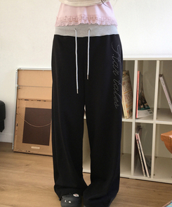 バイカラーレタリングトレーニングパンツ BLACK