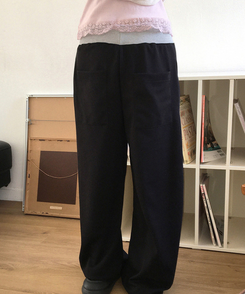 バイカラーレタリングトレーニングパンツ BLACK