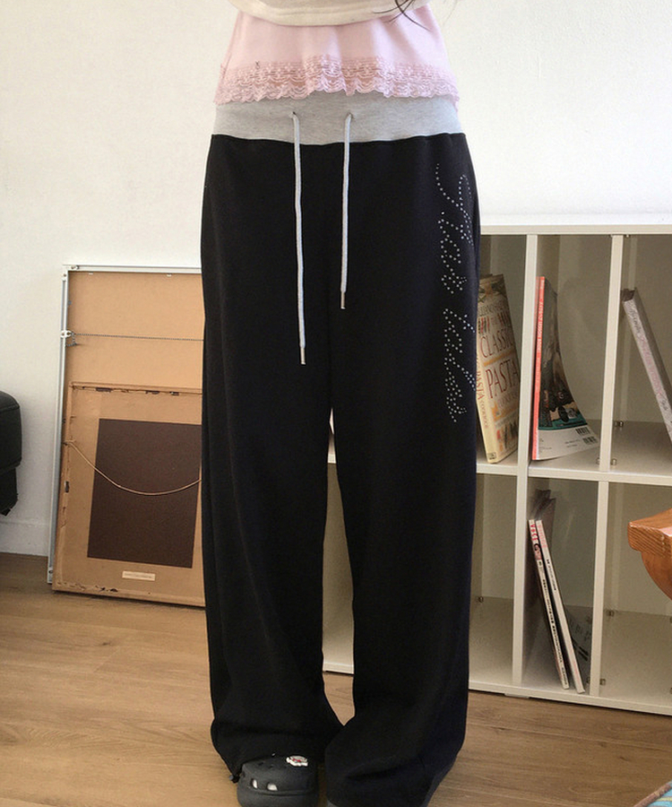 バイカラーレタリングトレーニングパンツ BLACK