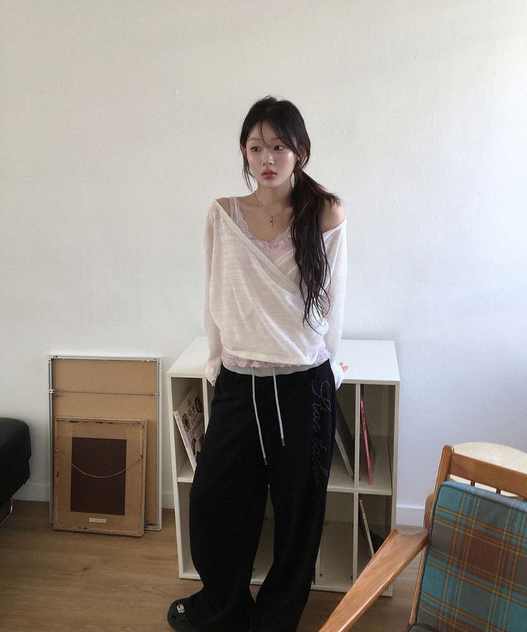 バイカラーレタリングトレーニングパンツ BLACK