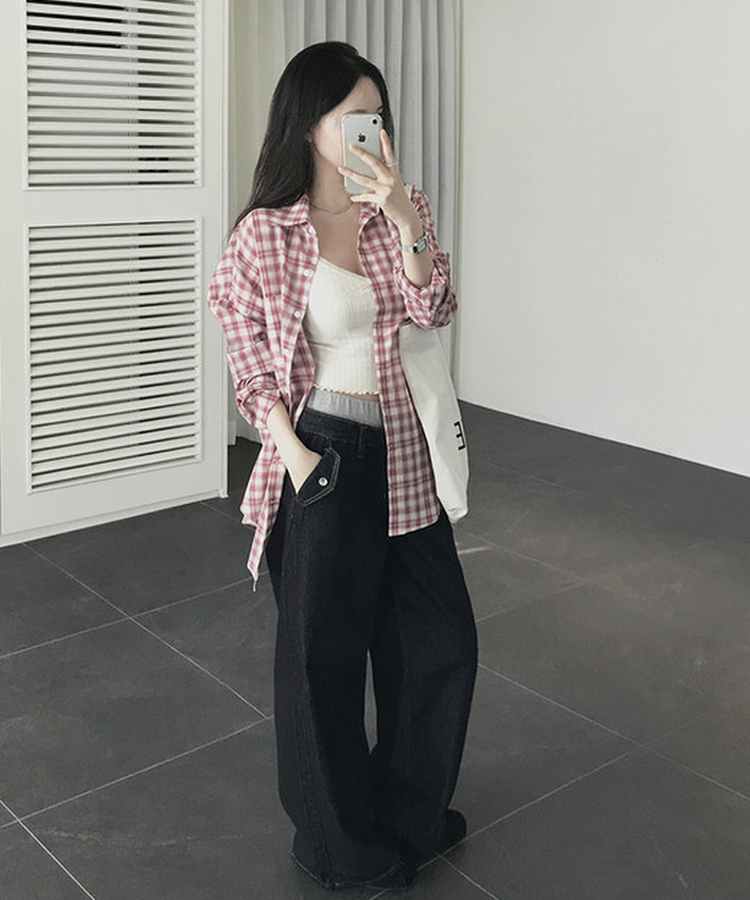 バンディングワイドデニムパンツ DEEP DENIM