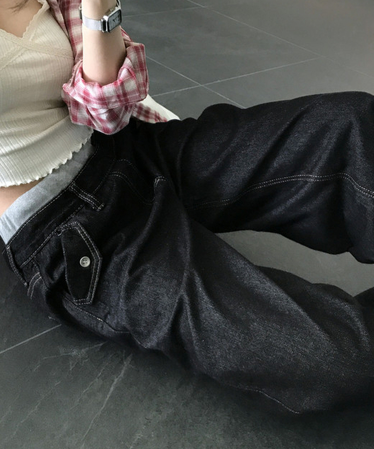 バンディングワイドデニムパンツ DEEP DENIM