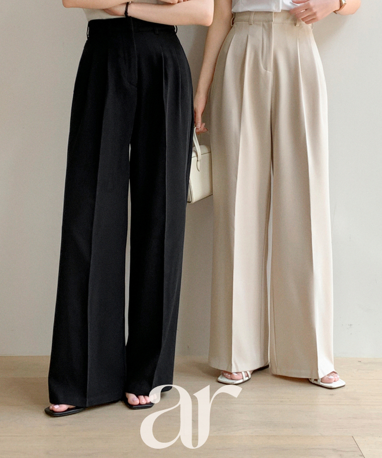 （S-2XL／ショート＆ベーシック＆ロング／3丈）ツーピンタック ビジョー セミワイドスラックス BLACK