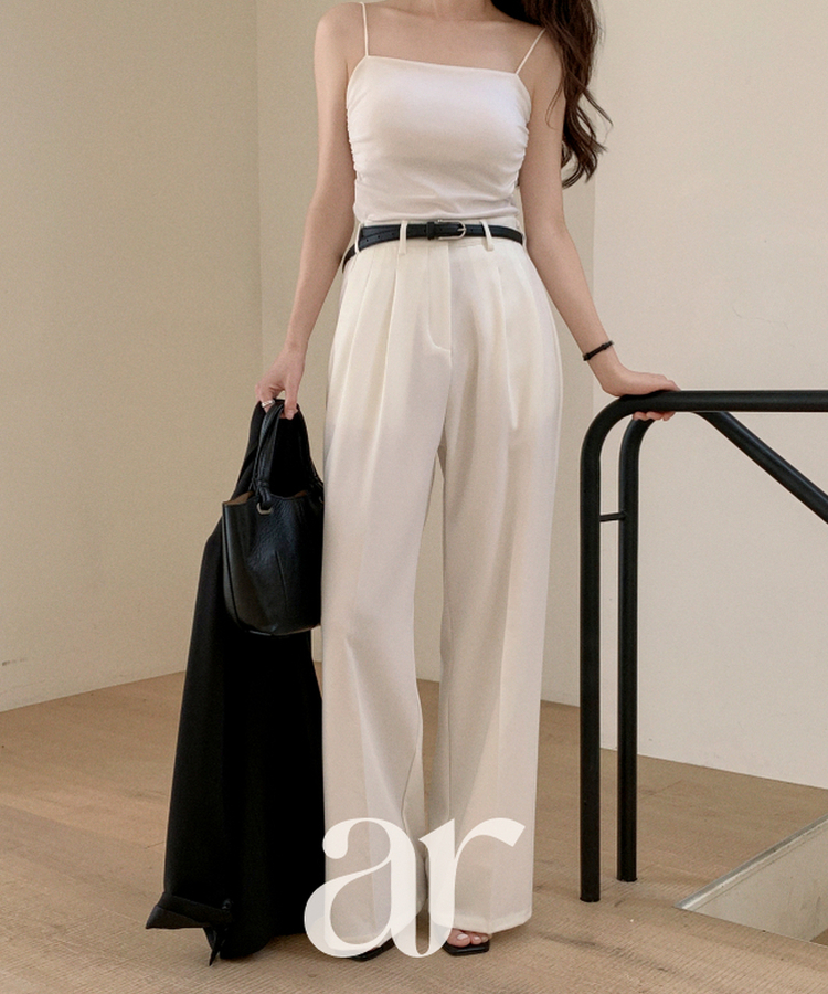 （S-2XL／ショート＆ベーシック＆ロング／3丈）ツーピンタック ビジョー セミワイドスラックス IVORY