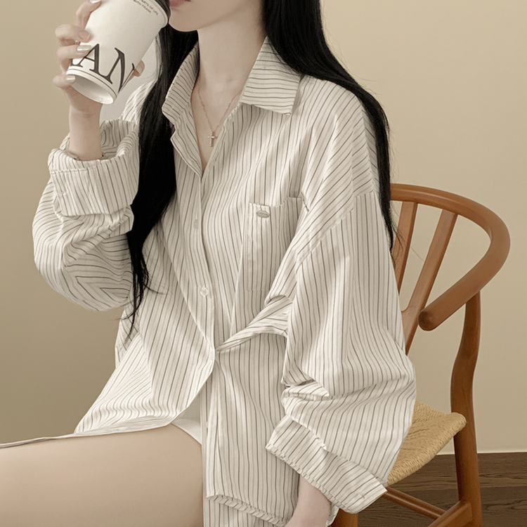 펜던트 사이드버튼 스트라이프 왕오버핏 셔츠 빅사이즈 봄신상 베이지