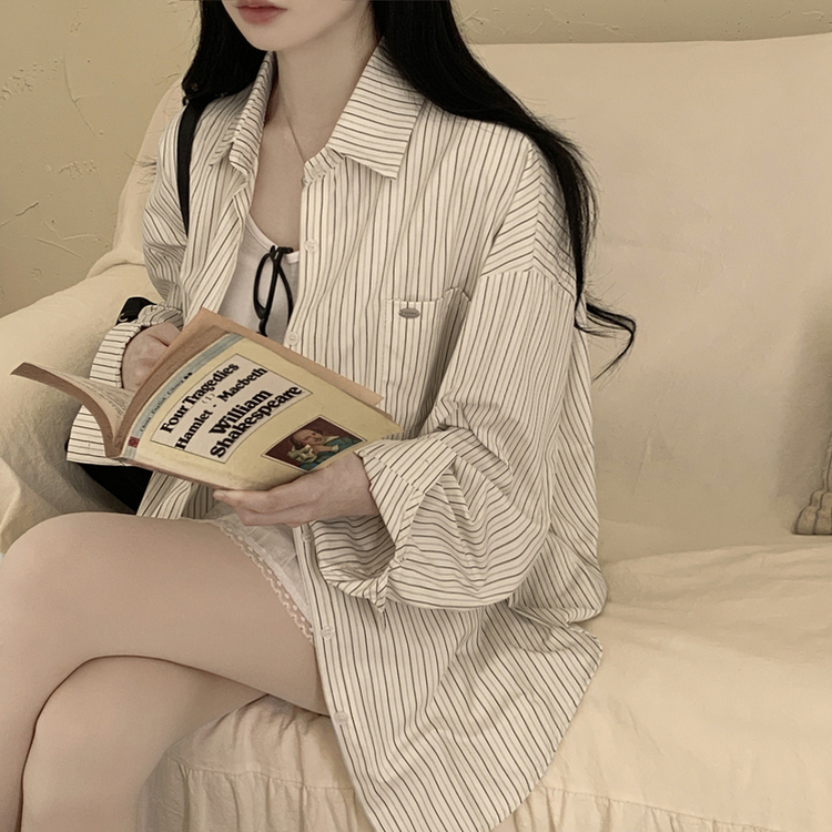 펜던트 사이드버튼 스트라이프 왕오버핏 셔츠 빅사이즈 봄신상 베이지