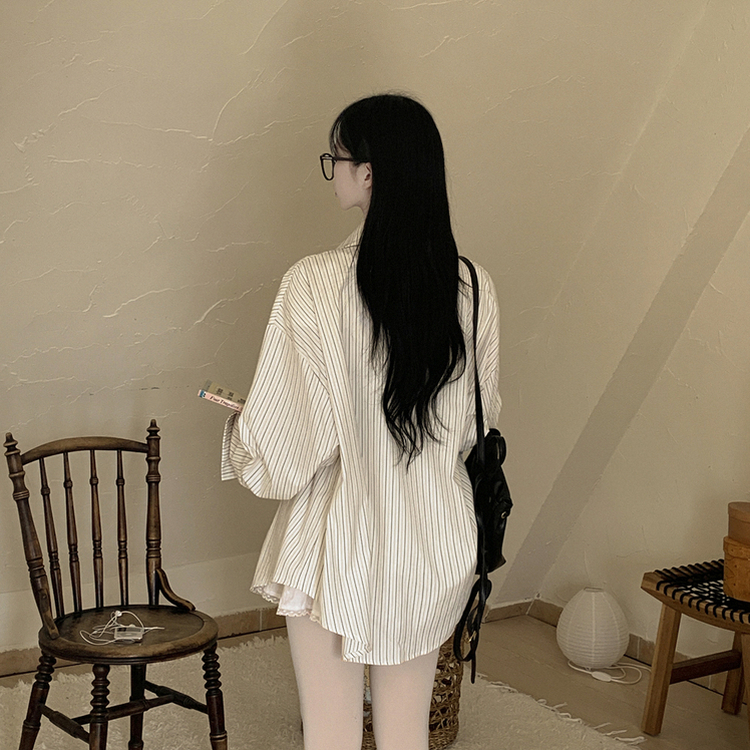 펜던트 사이드버튼 스트라이프 왕오버핏 셔츠 빅사이즈 봄신상 베이지