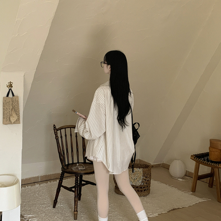 펜던트 사이드버튼 스트라이프 왕오버핏 셔츠 빅사이즈 봄신상 베이지