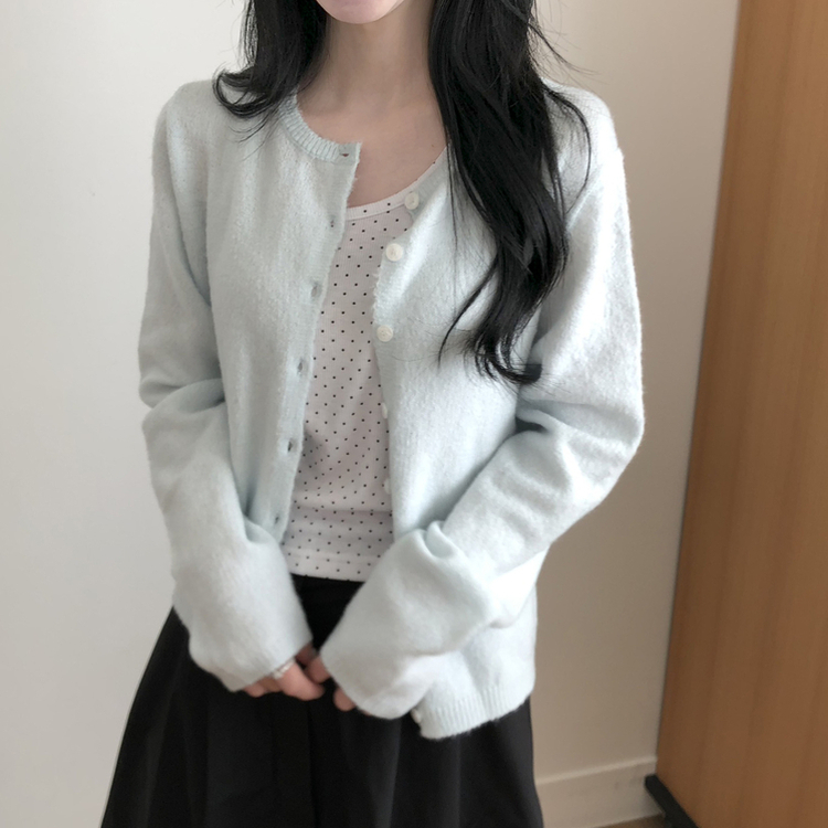 ベーシックラウンド長袖カーディガン(6color) SKYBLUE