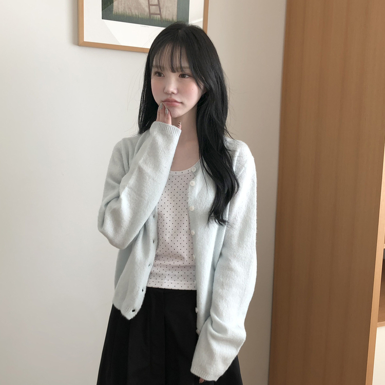 ベーシックラウンド長袖カーディガン(6color) SKYBLUE