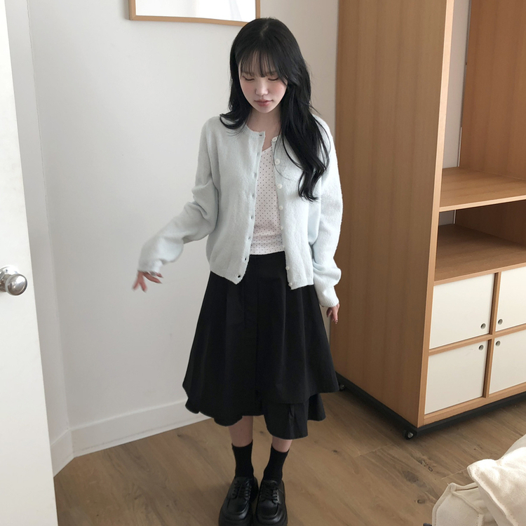 ベーシックラウンド長袖カーディガン(6color) SKYBLUE